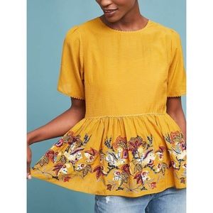 Anthropologie / Floral Embroidered Blouse